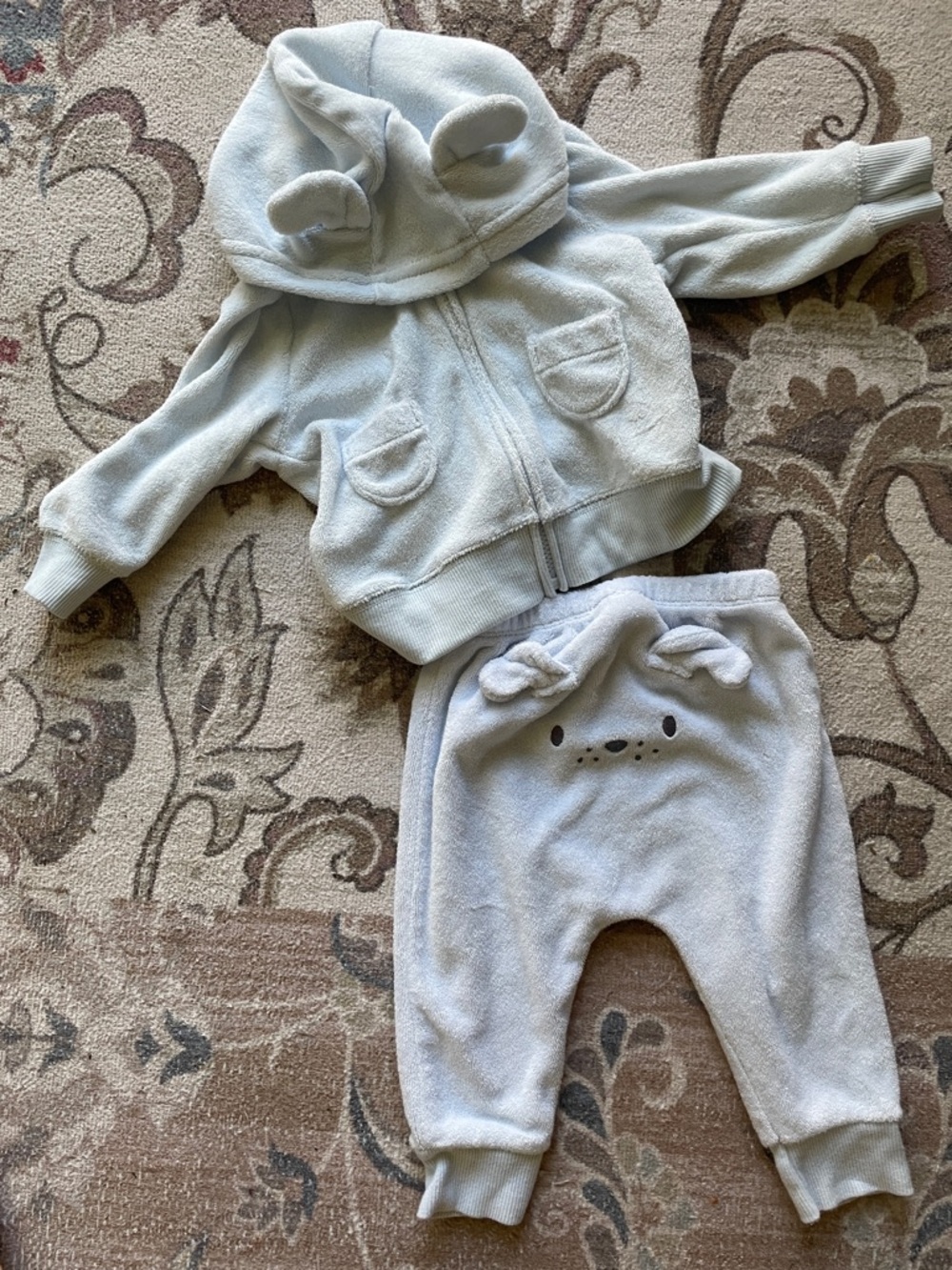Baby Bear Two-Piece Hooded Set with Ear Details - Light Blue EUC